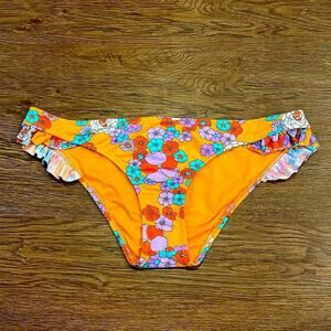 R COLLECTION BY RAISINS Orange Floral Bikini Bottoms Low Rise Size L